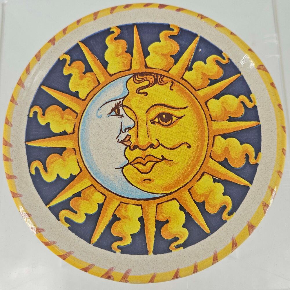 Vintage Assisi Italy hand painted celestial sun moon star plate trinket dish
